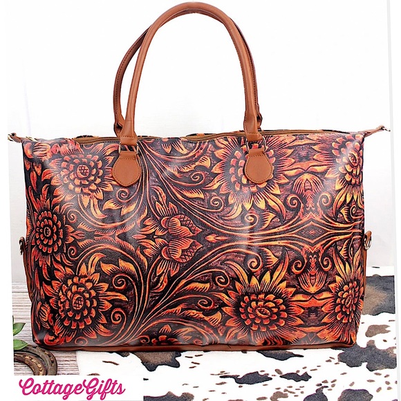 New Faux-Tooled-Leather Look Weekender Bag - Picture 2 of 4